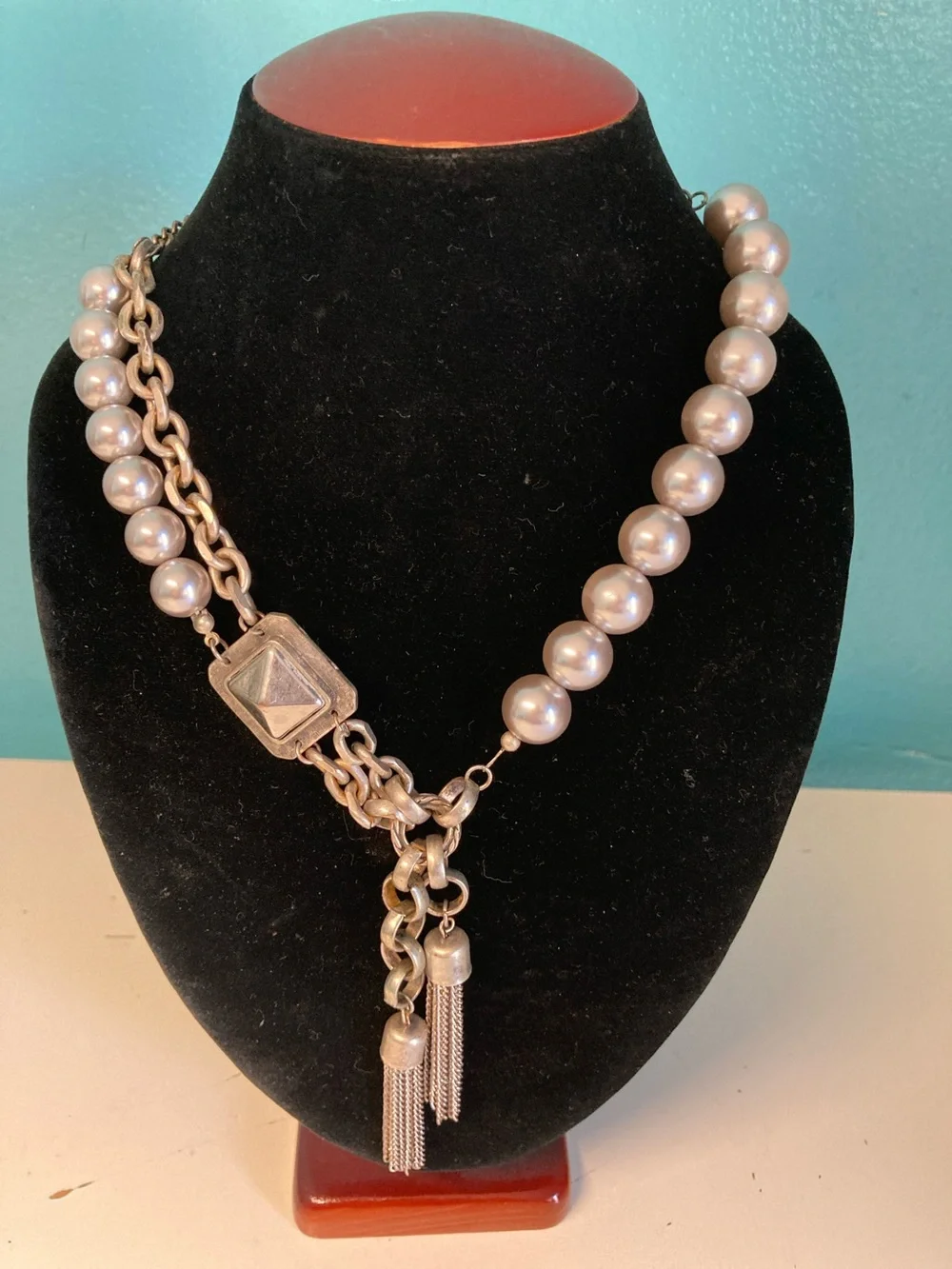 Vintage Robert Rose Asymmetrical Pearl Statement Fashion Necklace 80's Chunky